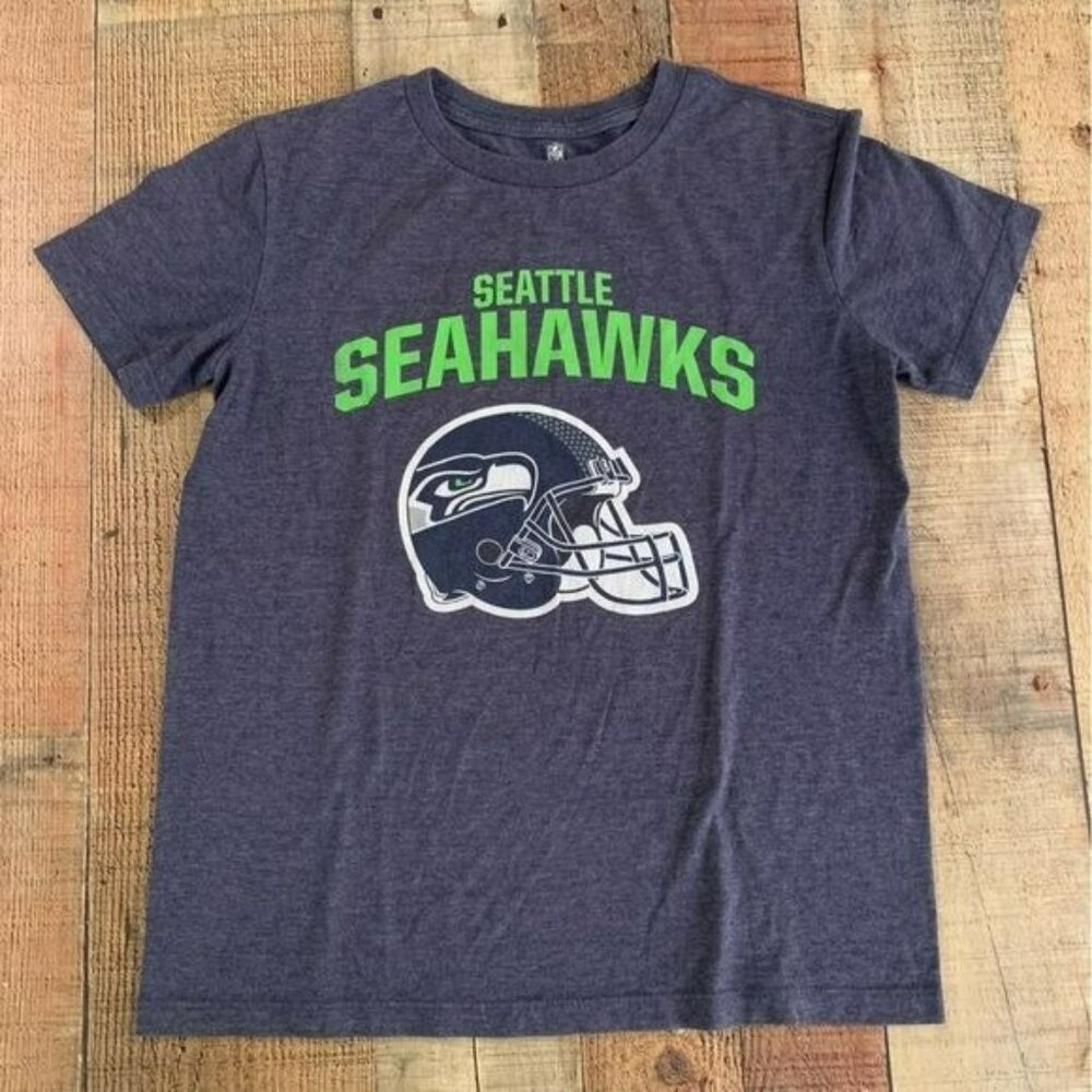 NFL Seattle Seahawks boys short sleeve graphic tee t-shirt in blue and green -L